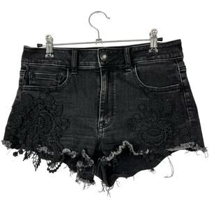 American Eagle Hi Rise Shortie Super Super Stretch X Black Crochet Detail Size 8
